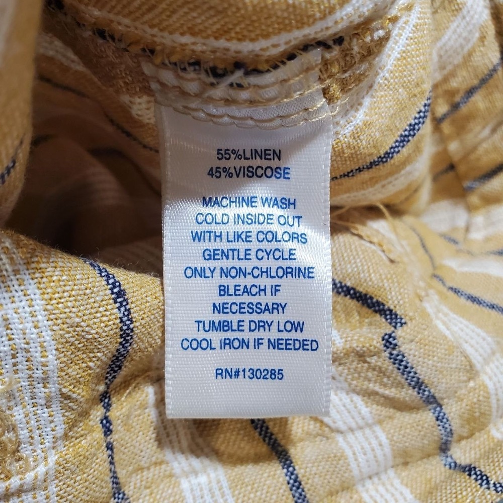 Per Se Linen Blend Striped Pants Womens L Yellow White Drawstring Casual Resort - Picture 4 of 13